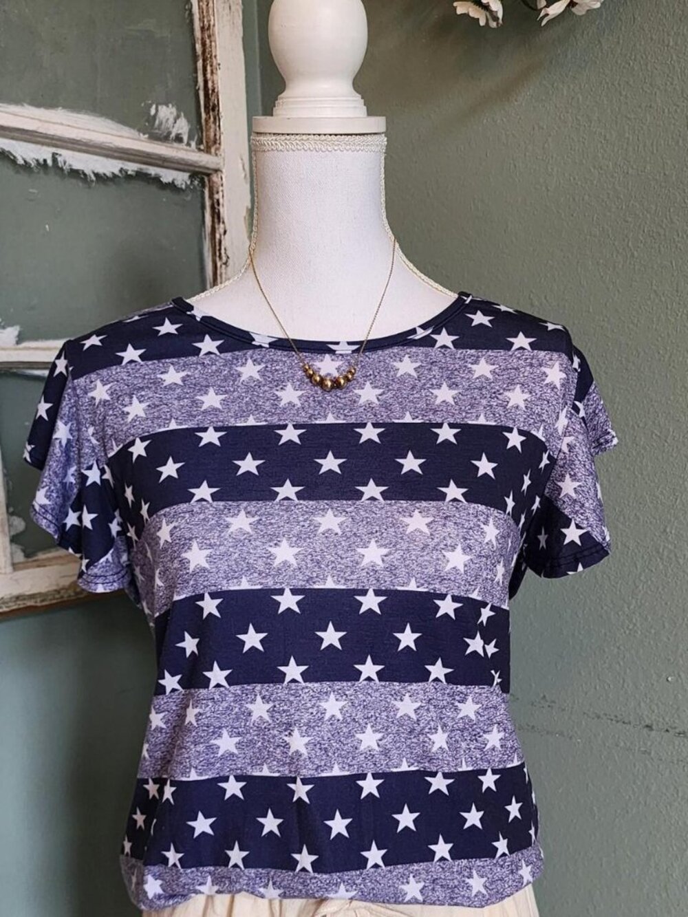 Navy and Blue Stars and Stripes Women's Top Size Medium